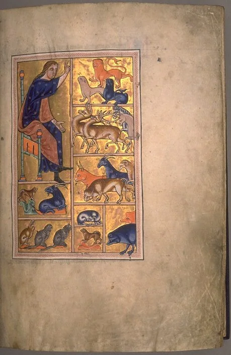 Adam nommant les animaux dans le Bestiaire d’Aberdeen