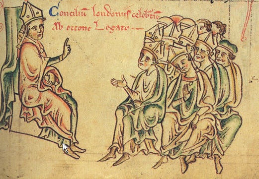 Conseil ecclésiastique réuni à Londres en 1237, dessiné par Matthew Paris