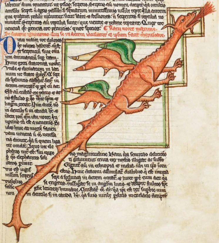 Dragon dessiné dans un manuscrit du treizième siècle