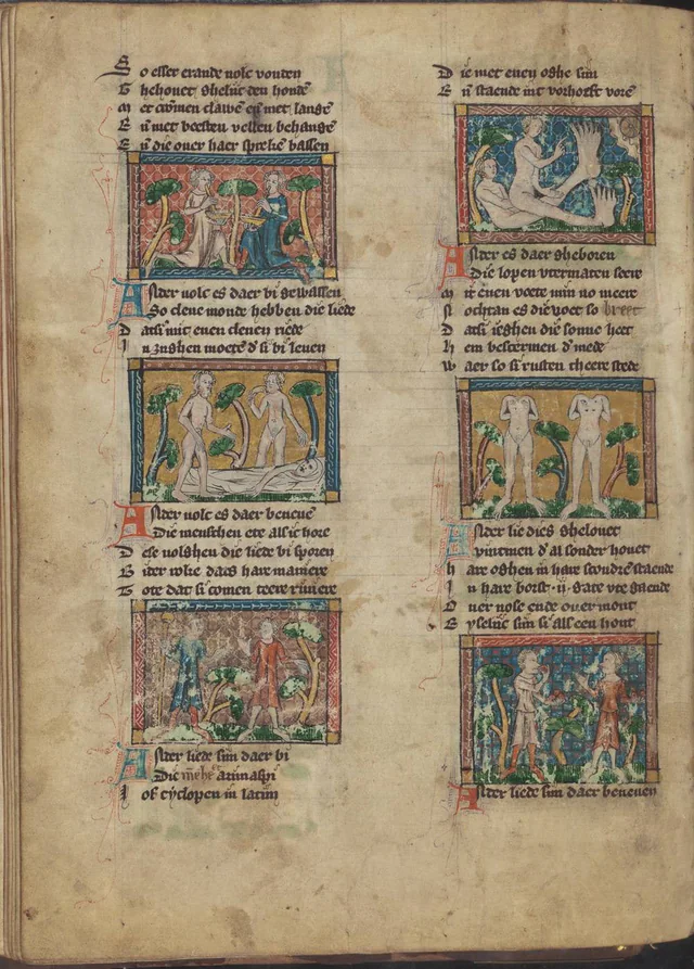 Hommes sauvages figurés dans le manuscrit médiéval Der naturen bloeme
