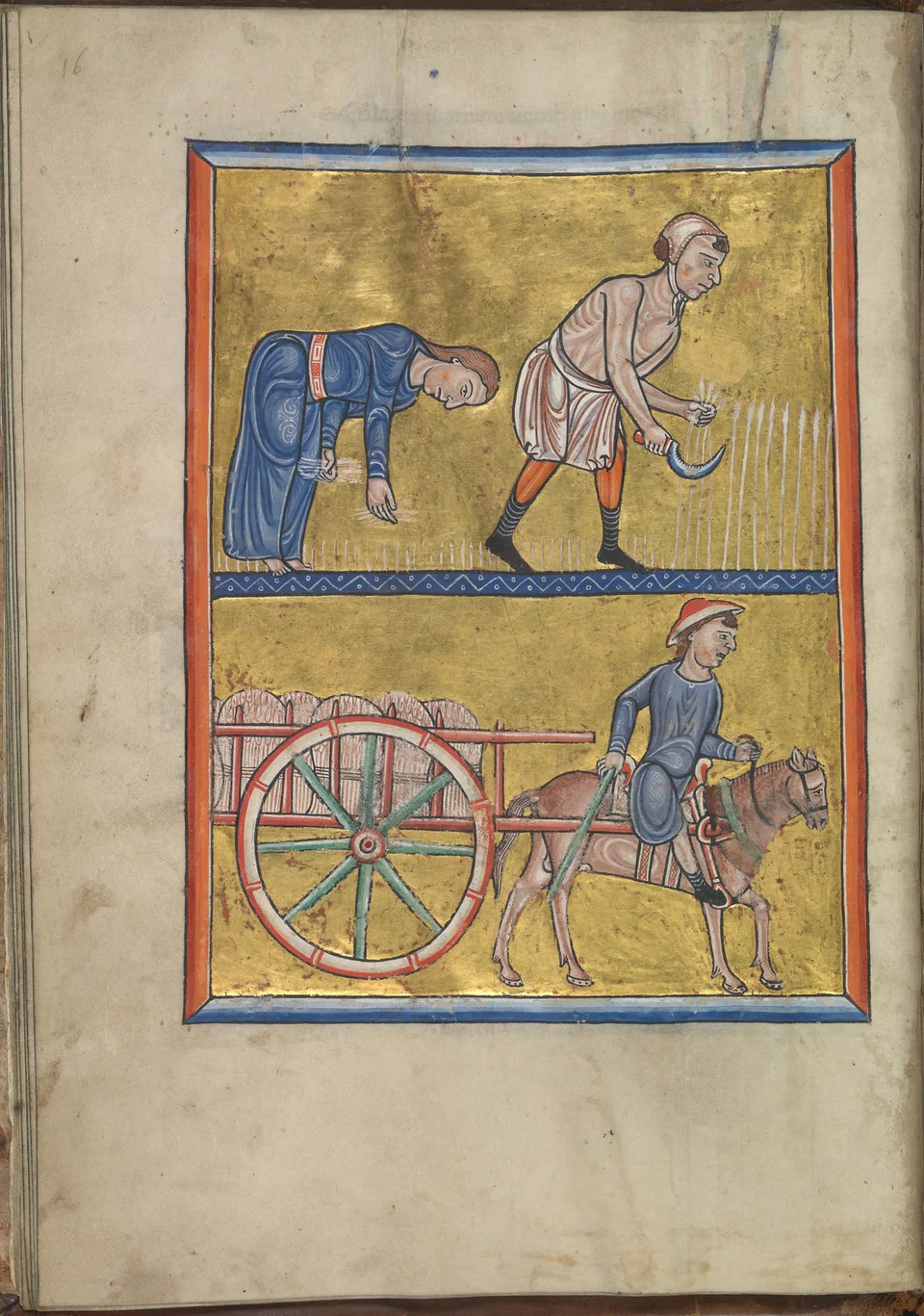 Moisson et transport des récoltes dans le Psautier d’Éléonore d’Aquitaine