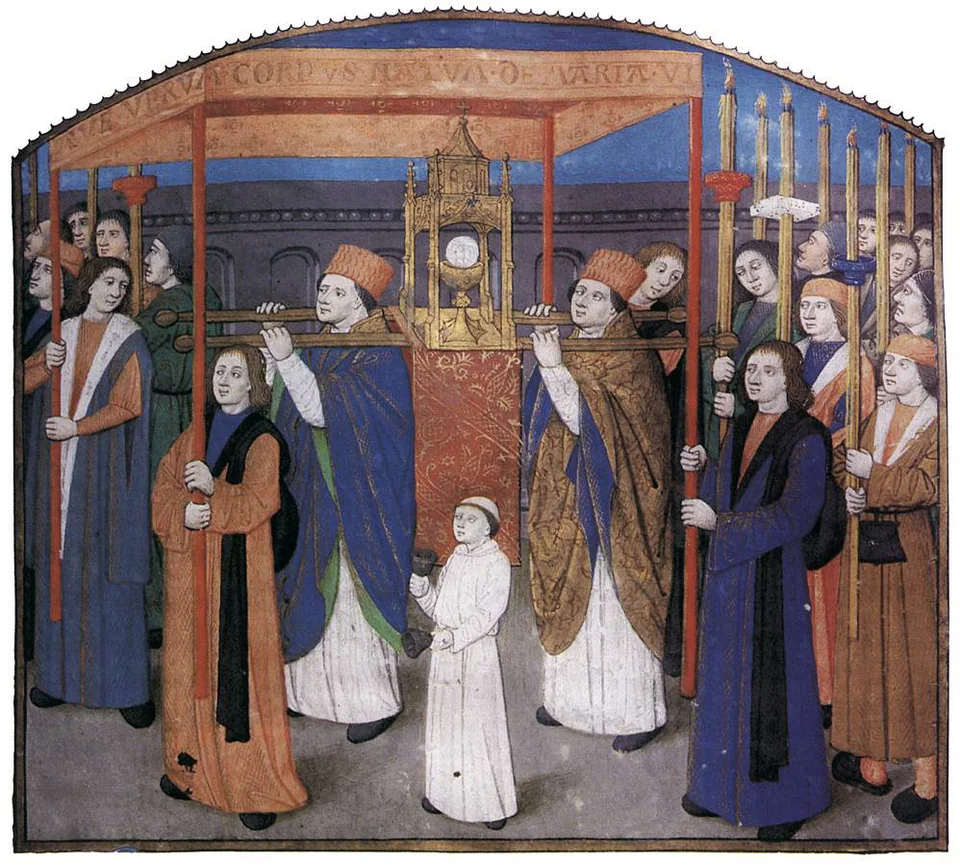 Procession religieuse dans un manuscrit français du quinzième siècle