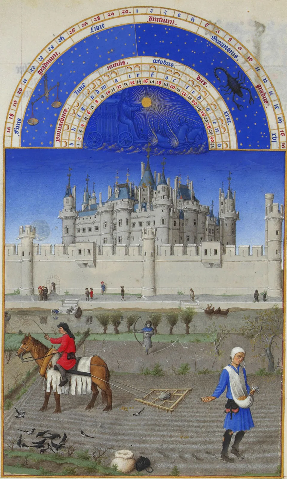 Travaux d’octobre devant le Louvre dans les Très Riches Heures du duc de Berry